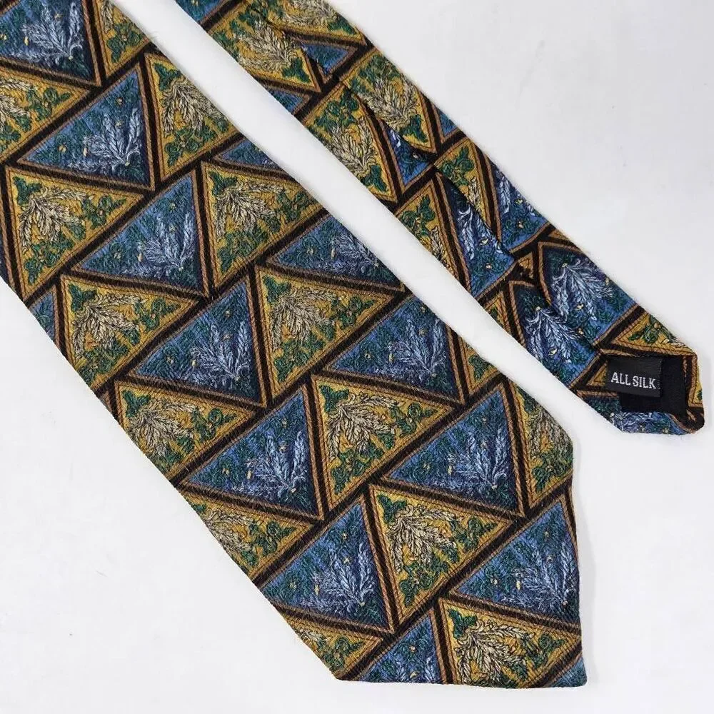 ELECTRIC NECKWEAR POWER SILK TIE BLUE GOLD FLORAL TRIANGLES WOVEN 4